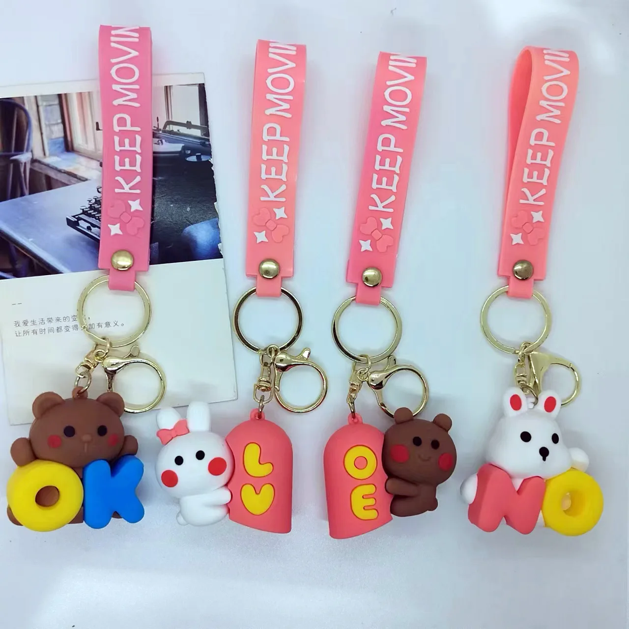 

Creative Cartoon Bunny and Teddy Bear Keychain Bag, Car Keychain Accessories Gift Wholesale Kawaii Cute Personalized Gifts Y2k