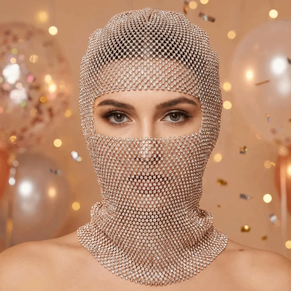 Luxury Zircon Rhinestone Mesh Veil Mesh Elastic Rhinestone Head Mask Headwrap Y2K Fishnet Headhood Bride