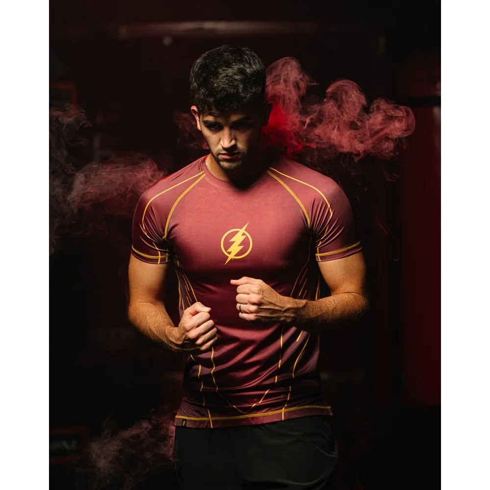 Flash Men's Pattern Tight T-shirt Short Sleeve Quick Drying Gym Exercise Training Sports Top