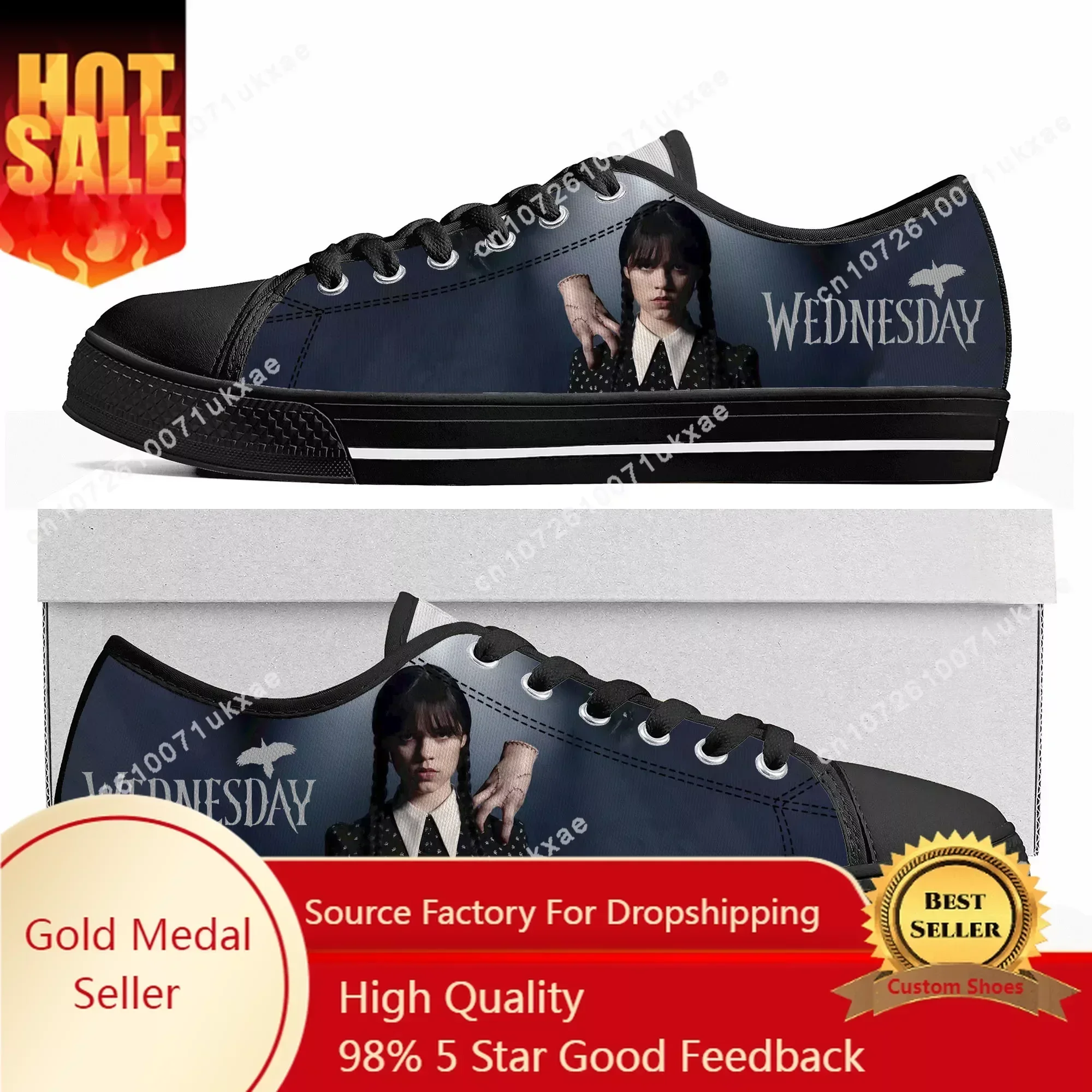 

Wednesdays A-Addams Low Top Sneaker Men Women Teenager Canvas High Quality Sneaker Casual Custom Made Shoes Customize DIY Shoe