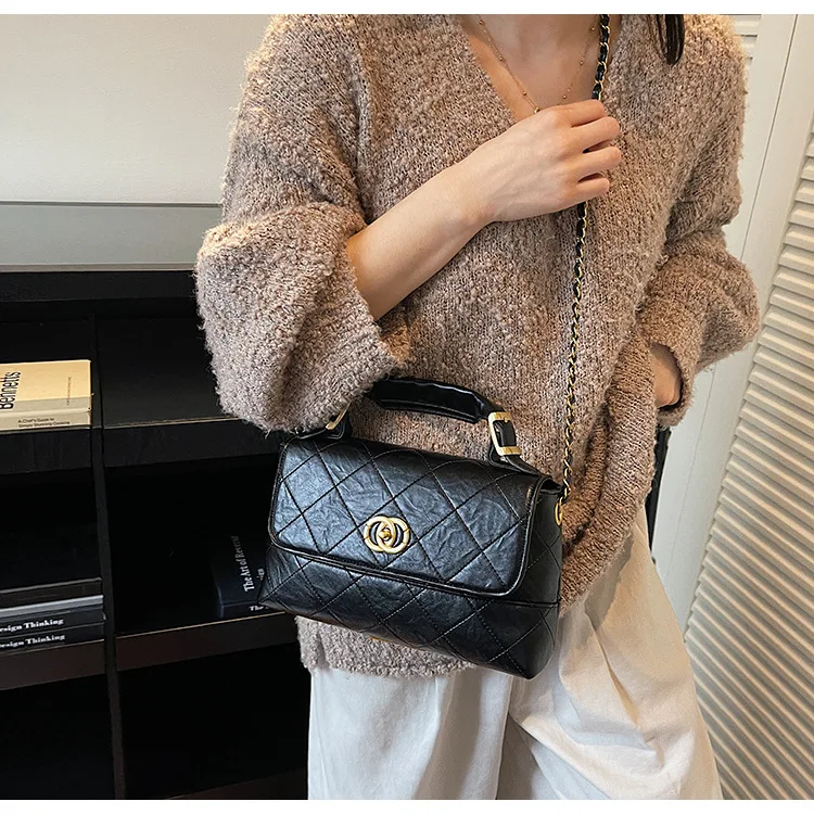 

Матовая кожаная сумка с цветными блоками - женская стеганая сумка через плечо с цепочкой в стиле ретро в стиле Chanel