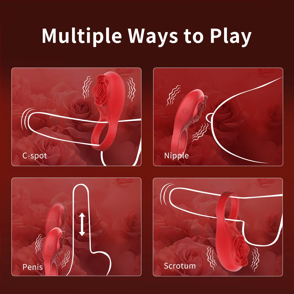 Clitoral Stimulator Vibrator Massager Sex Toy Vibrating Ring Rose Cock Ring with APP Controlled Bluetooth Wireless Penis Ring view 6