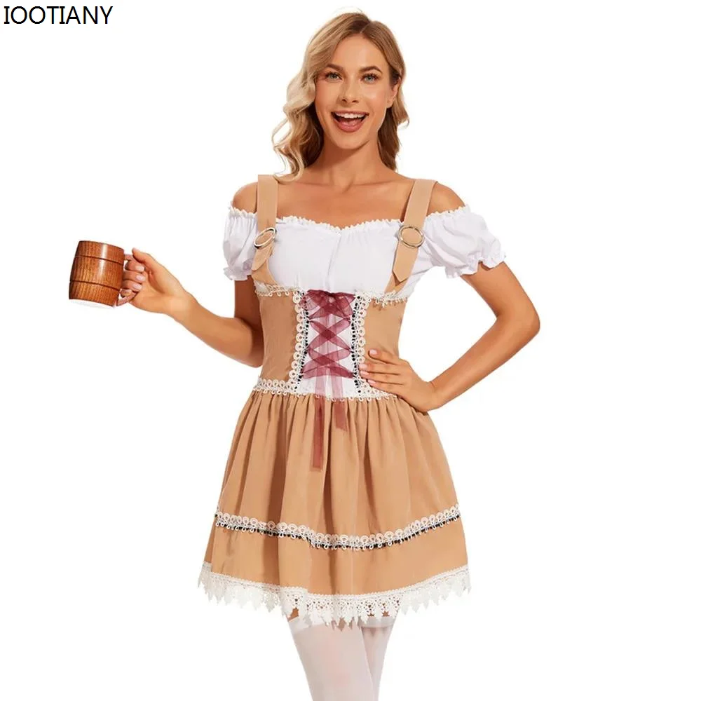 

Women German Oktoberfest Costumes Traditional Beer Maid Cosplay Outfit Halloween Carnival Fancy Party Stage Dress Up New 2026