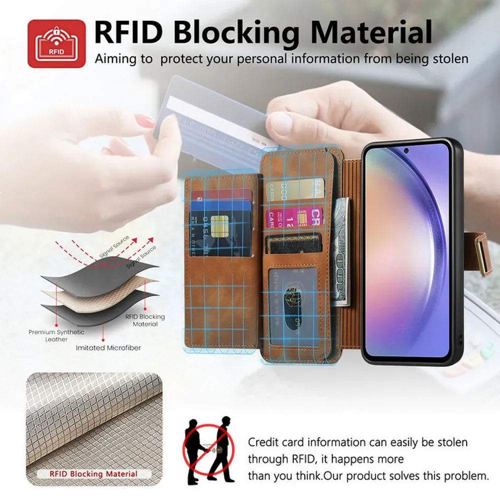 Etui z odpinanym portfelem na zamek, wykonane ze skóry, do modeli Xiaomi 17T, 15T, 14T, 13T Pro 5G. Luksusowe etui do Xiaomi 17T, Mi 13T, 14T, 15T, 15, etui 2 w 1. — zdjęcie produktu 5