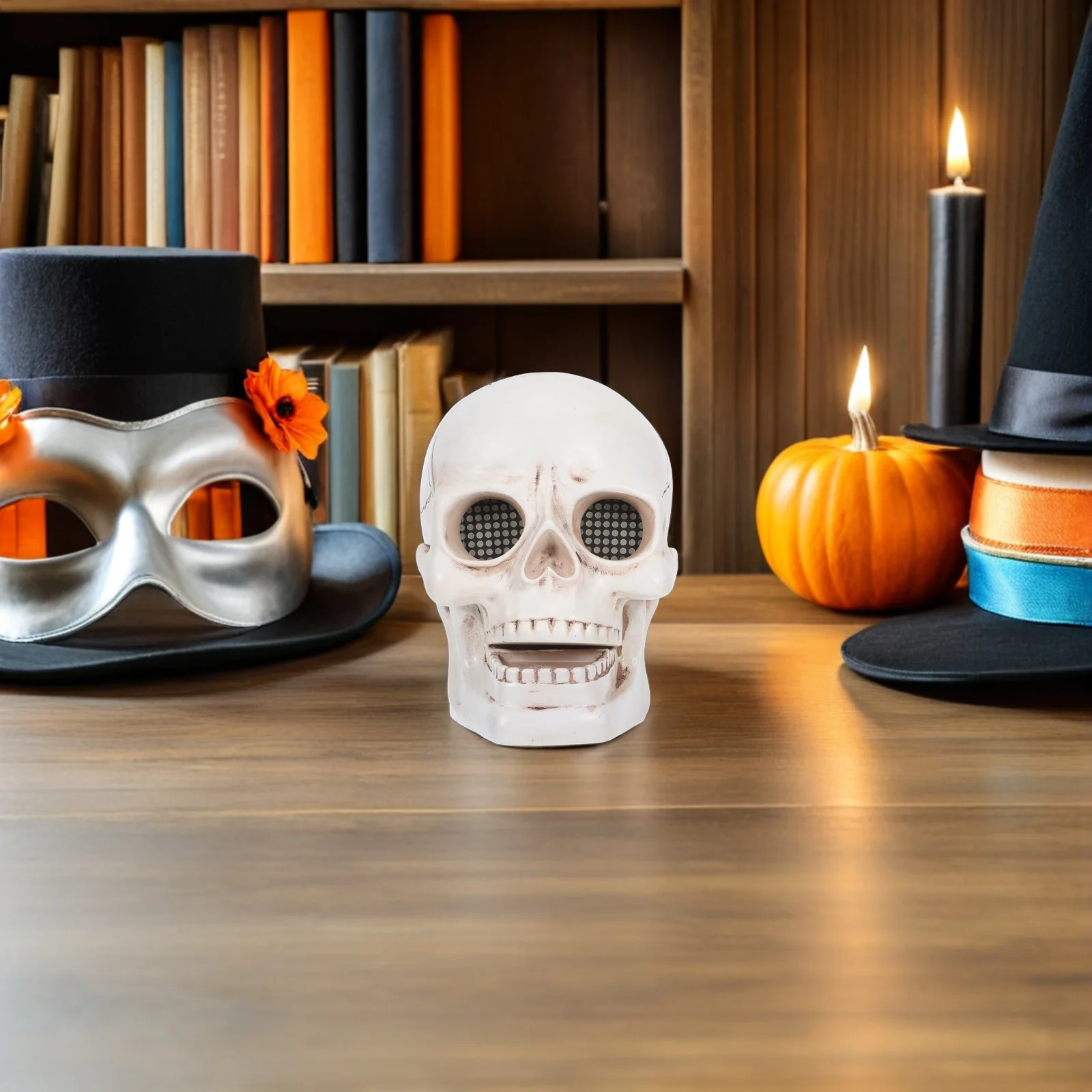 Skull Head LED Light Glowing Eyes Resin Human Skull Sculpture Night Light Halloween Garden Decoration Haunted Scary Party