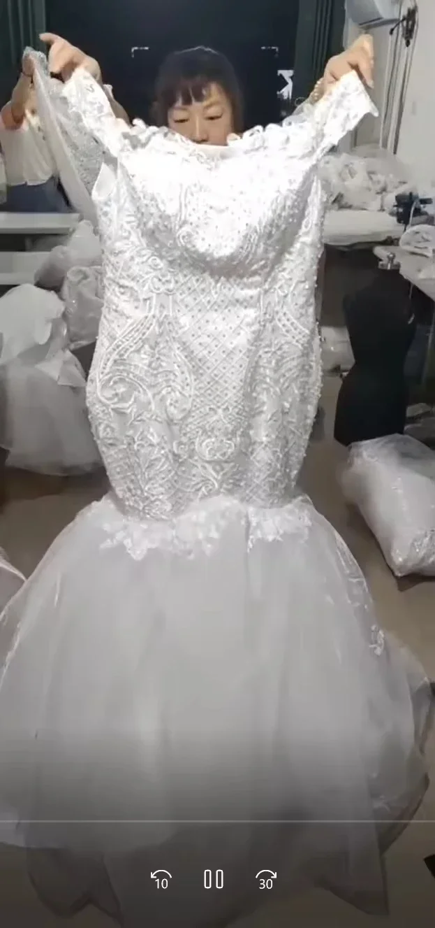 맞춤형 오프숄더 반팔 플러스 사이즈 화이트 샴페인 아프리칸 머메이드 웨딩 드레스