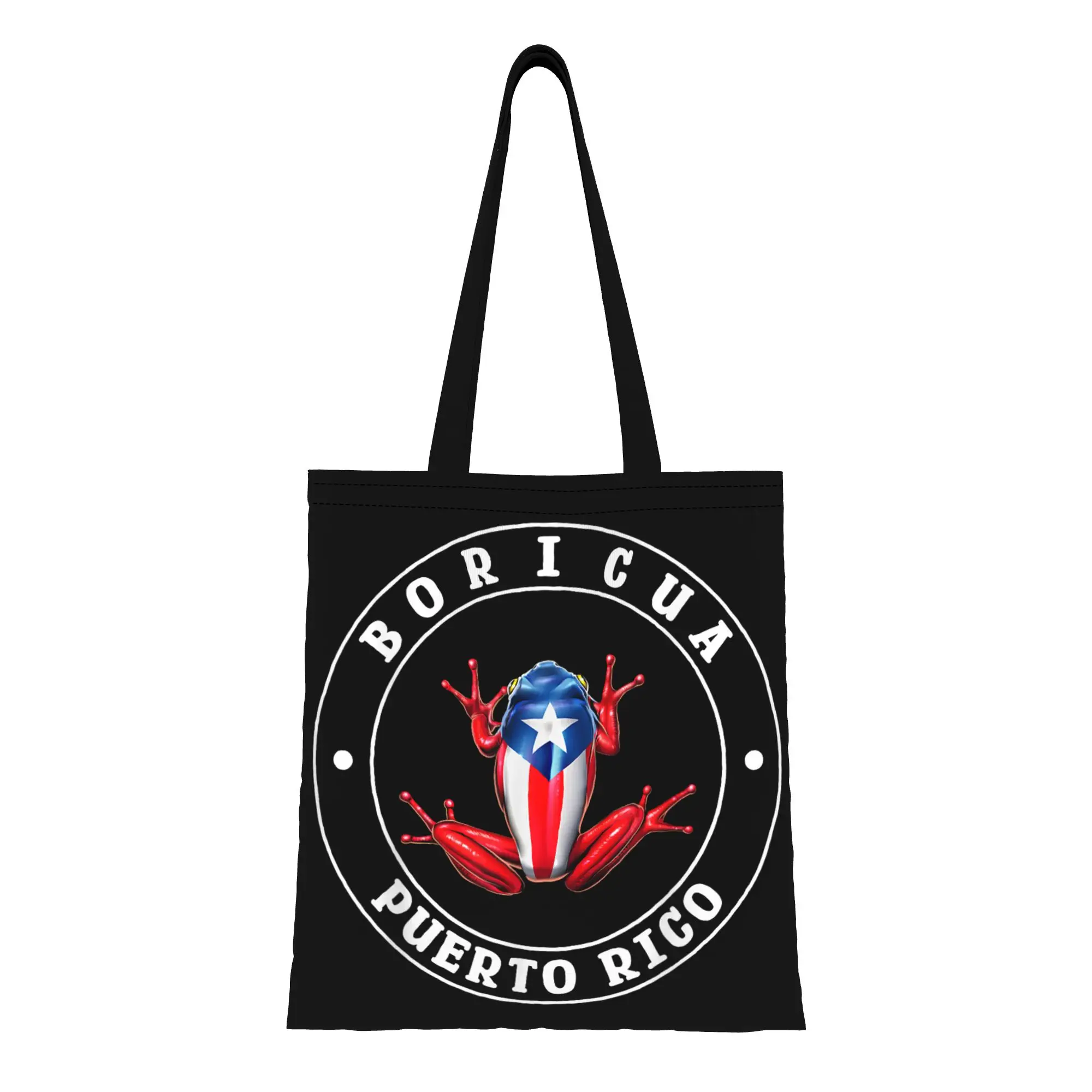 

Холщовая сумка-шоппер с изображением лягушки кохи и флагом Пуэрто-Рико, идеальная для покупок и продуктов, сумка через плечо