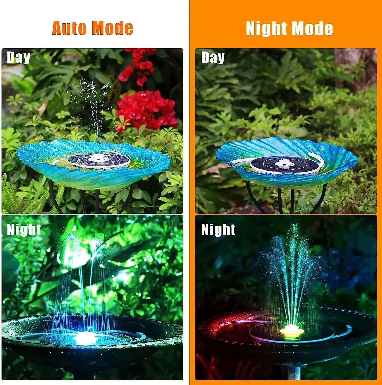 Pompe de fontaine solaire LED 3,5 W avec lumière colorée LED et batterie 1500 mah, 3 supports rétrac
