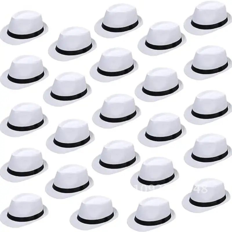 16/24 Pack Short Brim Sun Panama Hats 1920s Fedora Hats for Men Classic Pork Pie Hats Summer Hat for Women Party Wedding Costume