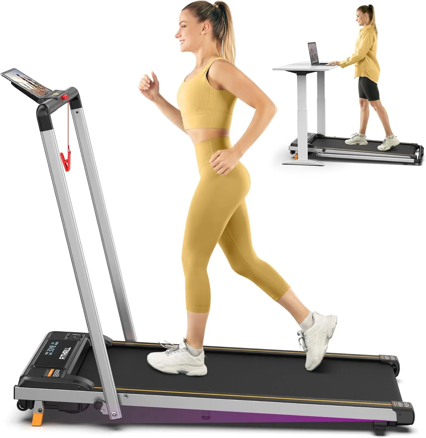 Desk Treadmill for Home Office, 3 in 1 Portable Mini Walking Jogging Treadmill with Incline, LED Display, Remo