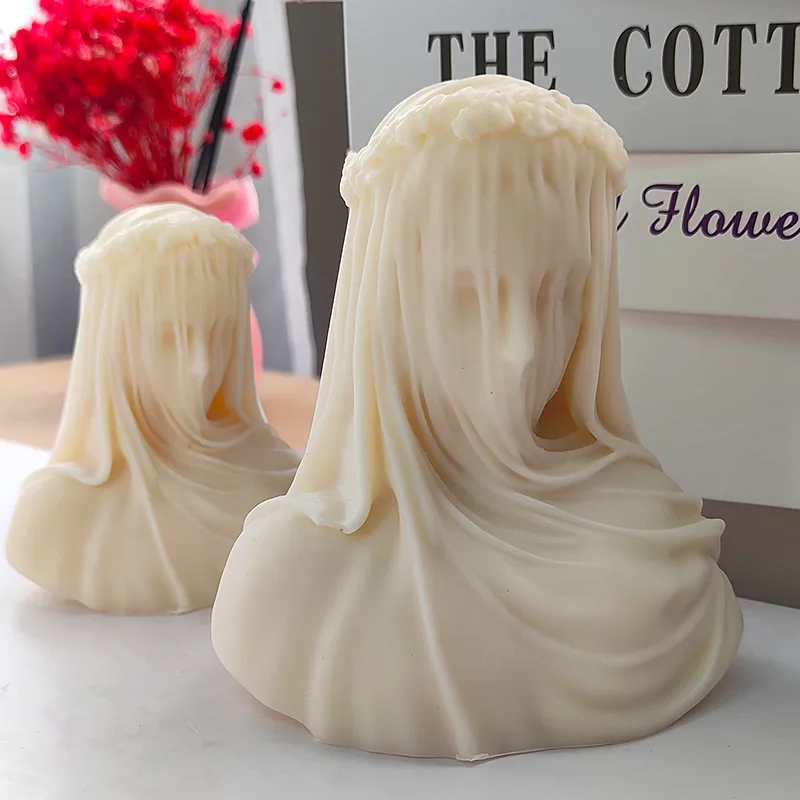 

Bust of Veiled Girl Candle Silicone Mold for Handmade Desktop Decoration Gypsum Epoxy Resin Aromatherapy Candle Silicone Mould