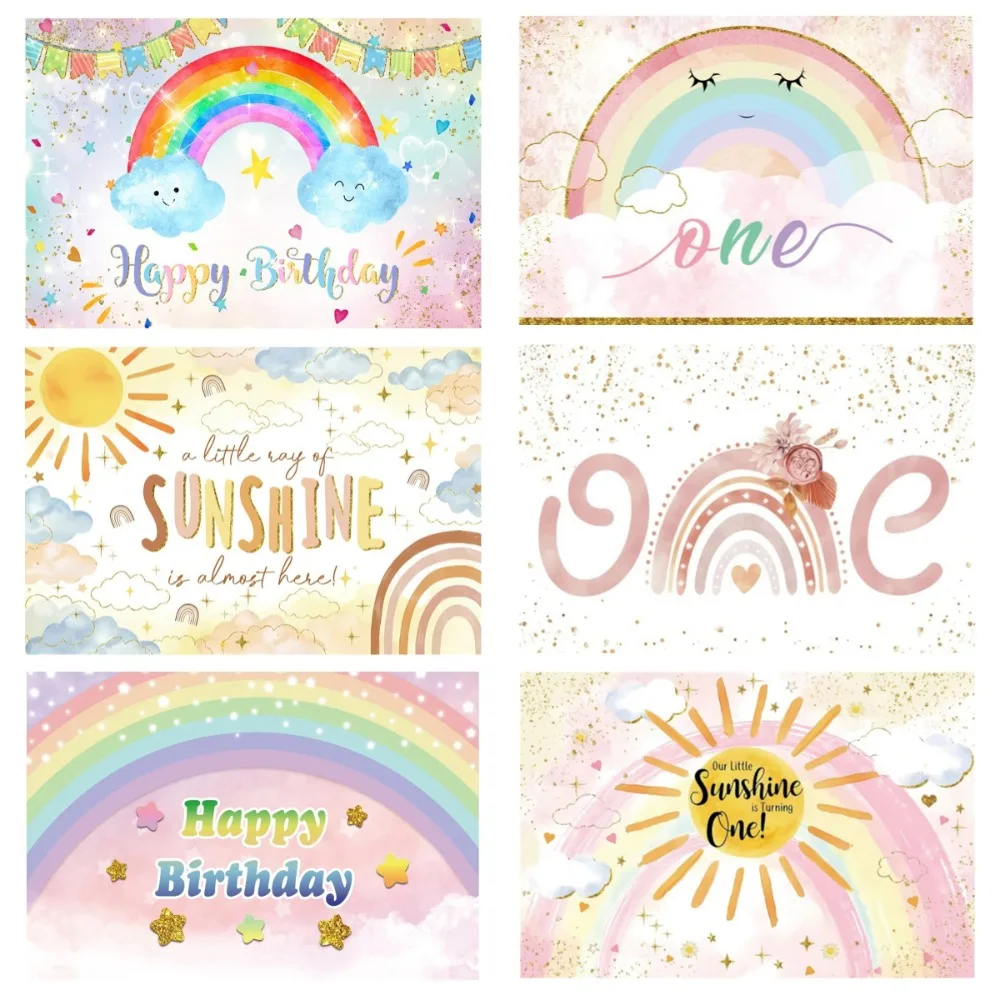 

Bohemian Rainbow Theme Banner Photography Background Cloth, Children's Birthday Party Decoration Photography Studio Background