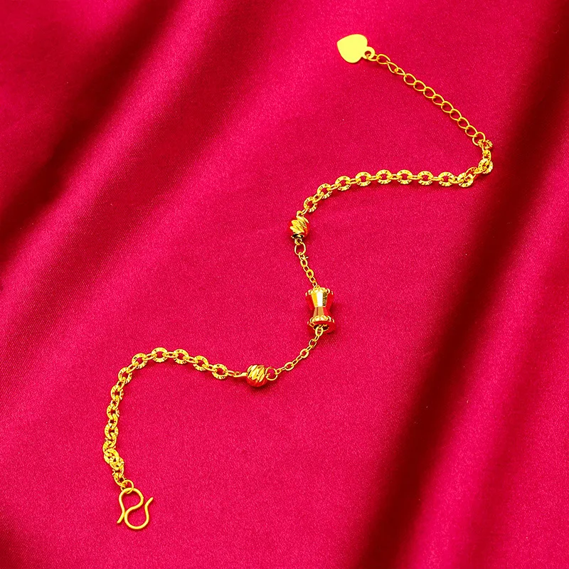 

24K Gold AU999 Premium Slim Waist Women's Bracelet - 3D S-Shaped Pendant + Polished Chain, Slim Chain Flattering