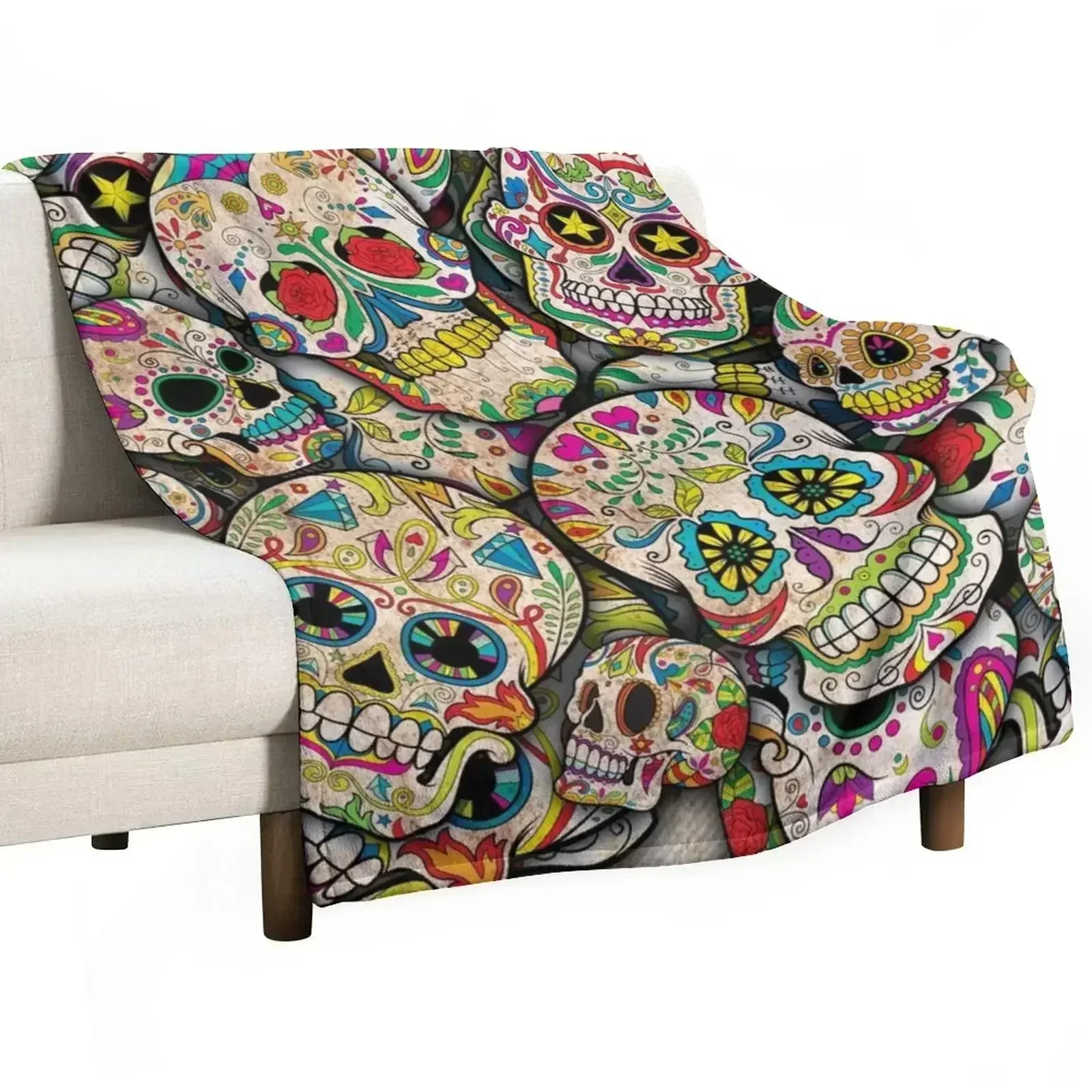 

Sugar Skull Collage Throw Blanket Cozy Light Blanket for Travel Camping Picnic