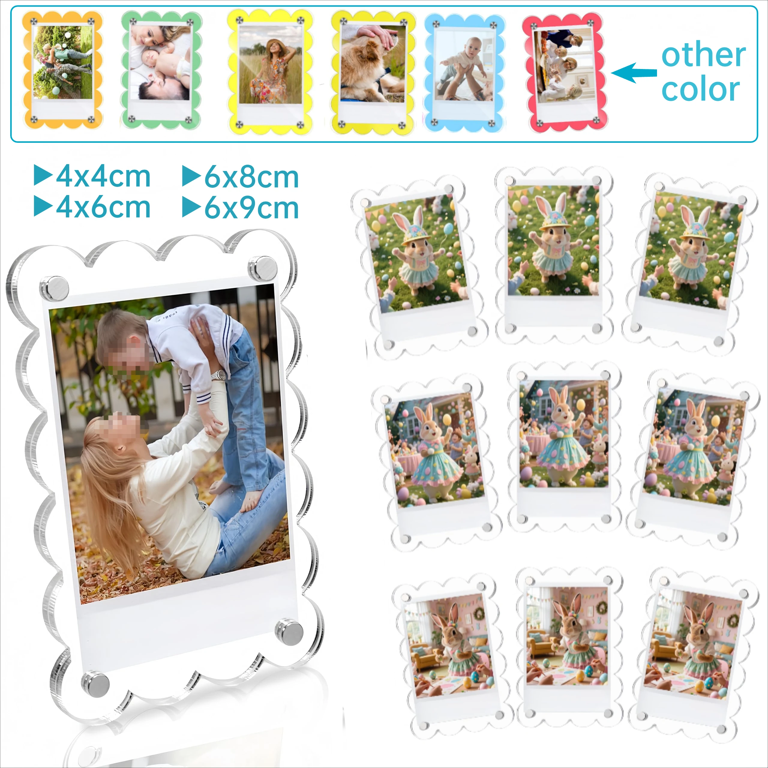 10 Pack Acrylic Fridge Magnetic Picture Frames Scalloped Clear Polaroid Frames Double-Sided Magnet Photo Holder