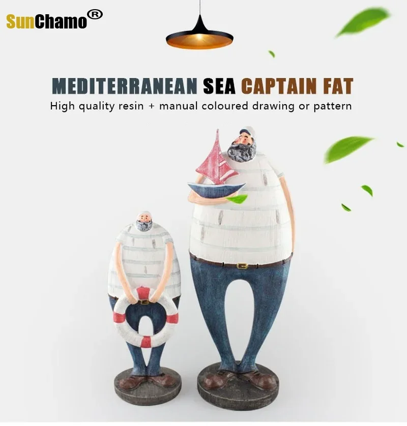 

Mediterranean Style Resin Captain and Crew Figurines Retro Coffee Shop Home Decoration Furnishing Articles