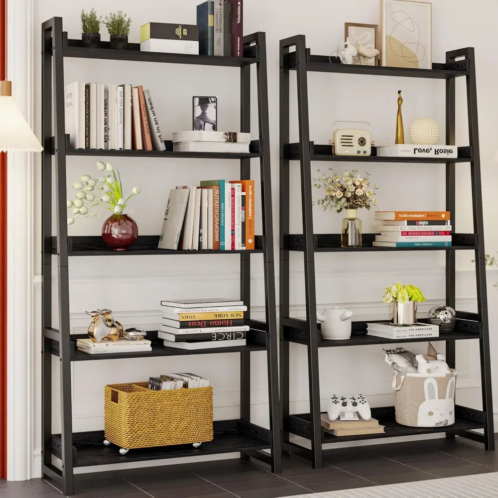 IRONCK 5-Tier 31.5in Wide,Bookcase Ladder Shelf, Storage Shelves Rack Shelf Unit, Accent Furniture Metal Frame,for , Living Room