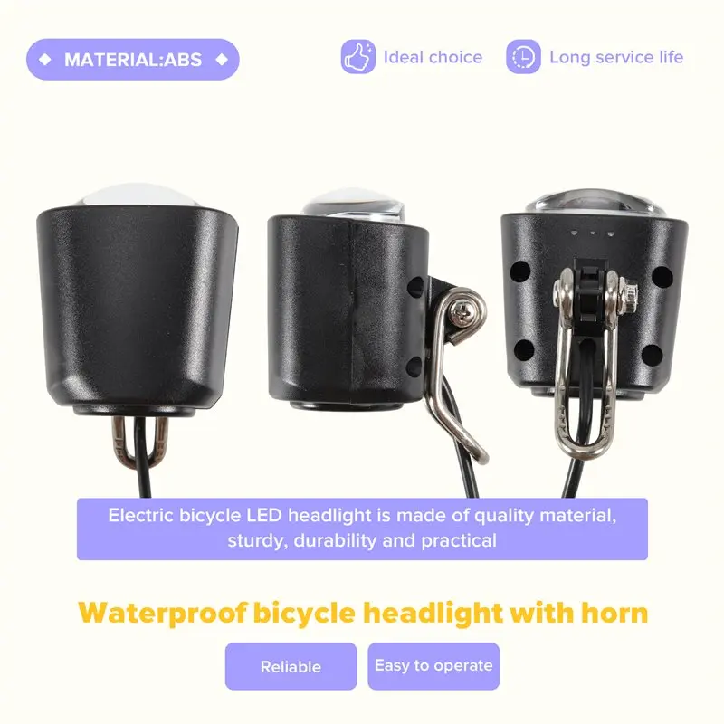 HOES-Ebike Light Cycling LED Light Bicycle Light With Loud Horn Waterproof Bike Headlights For Night Riding