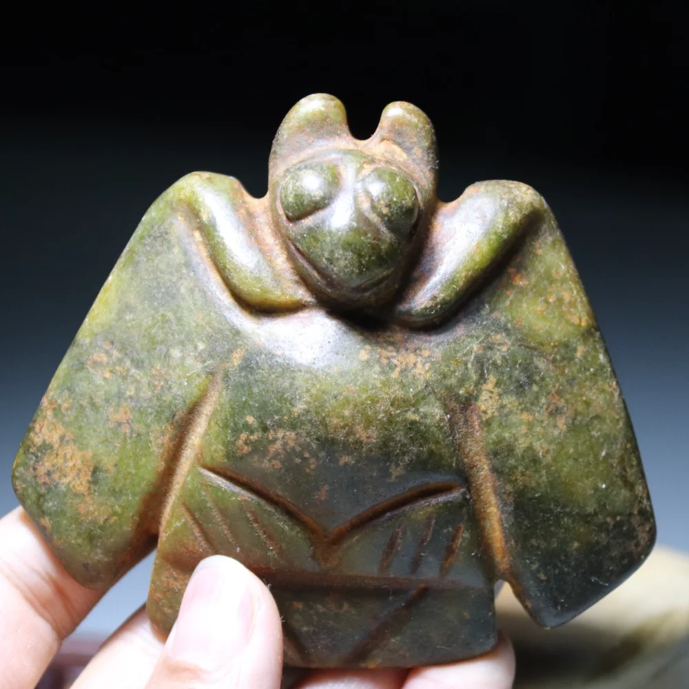 Vintage Hongshan Culture Old Jade Eagle Owl Pendant Bird God Figure Amulet Chinese Talisman Collectible Gift