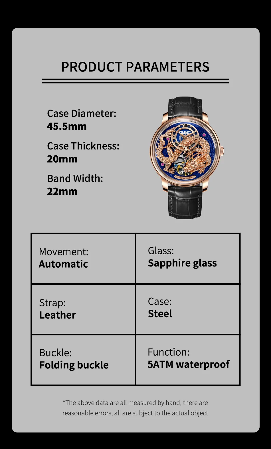 ساعة Pindu الفاخرة والأزياء المخصصة المقاومة للماء بمينا التنين الذهبي والفضي أوتوماتيكية بالكامل للرجال توربيون