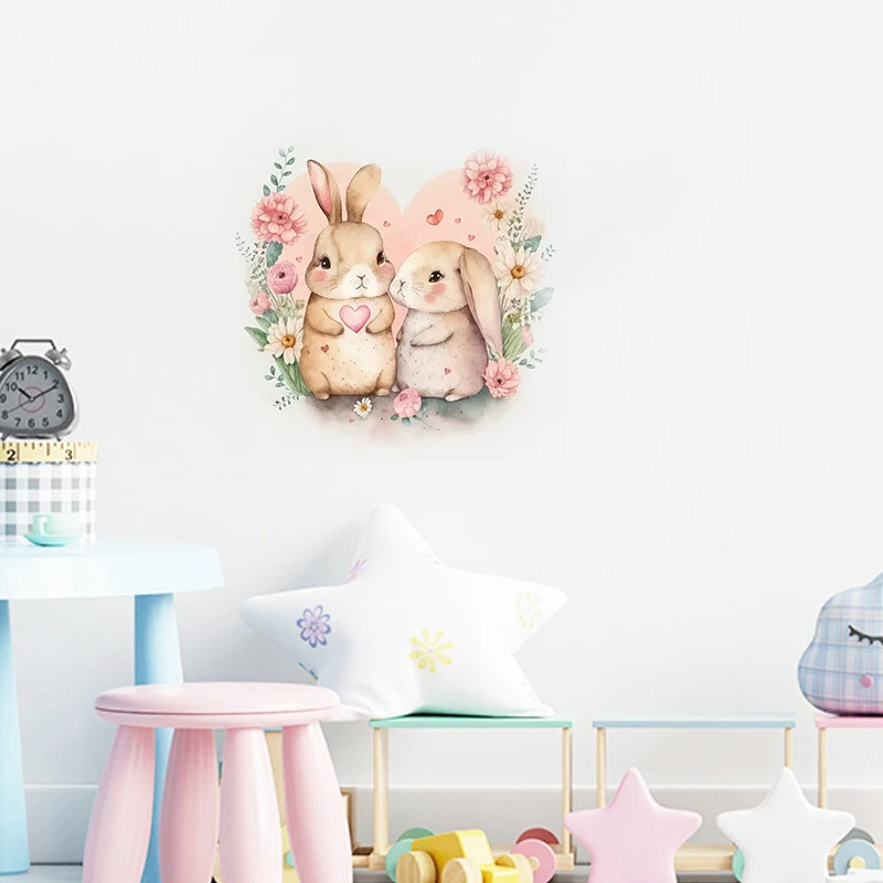 C180#Watercolor Rabbit Wall Sticker Kids Room Background Home Decoration Mural Living Room Wallpaper Funny Decal