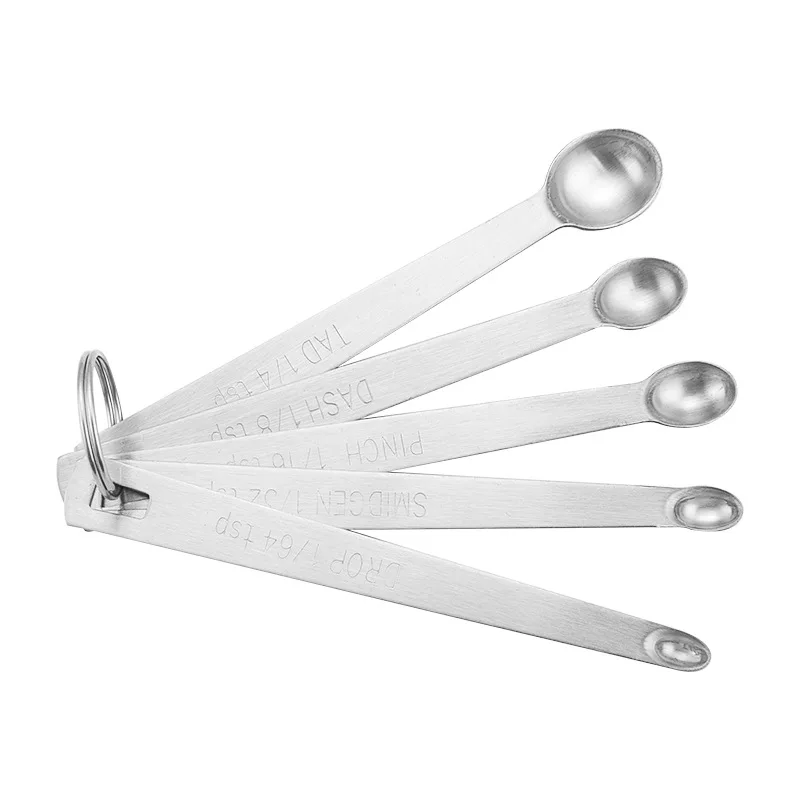 Set of 5 Stainless Steel Round Measuring Spoons for Measuring Liquid and Dry Ingredients Drop Smidgen Pinch Dash Tad Spoons