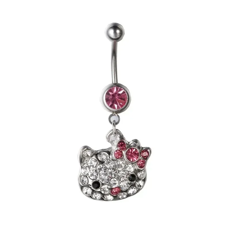 New 1Pcs Trendy Cartoon Stainless Steel Belly Button Ring Belly Piercing Lovely Crystal Cats Navel Rings Body Piercing Jewelry