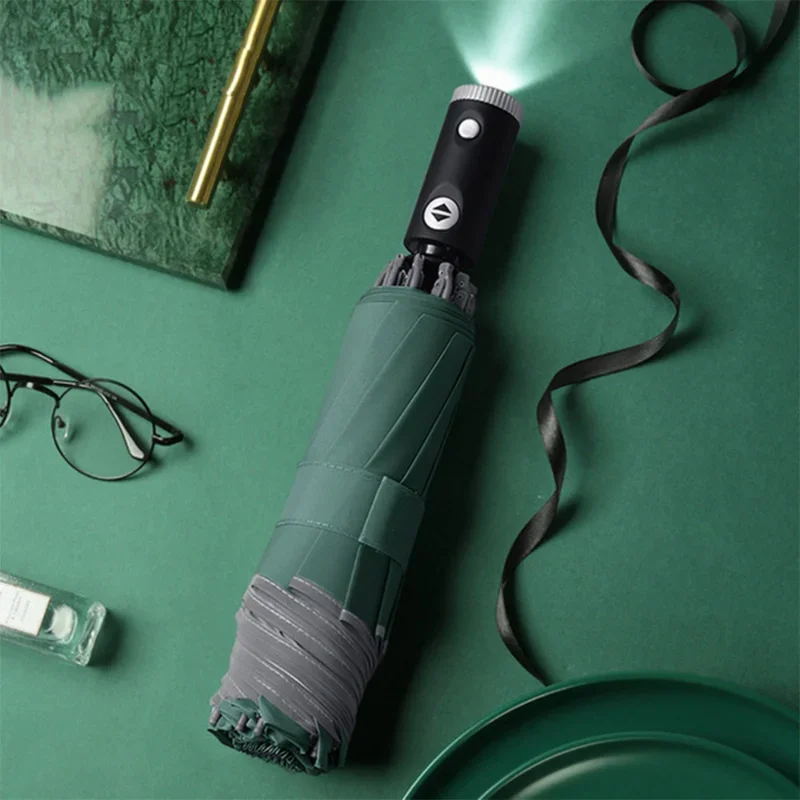 Automatic Umbrella With Reflective  Stripe Reverse Led Light Umbrella Three Folding  Inverted 10 Ribs without Battery