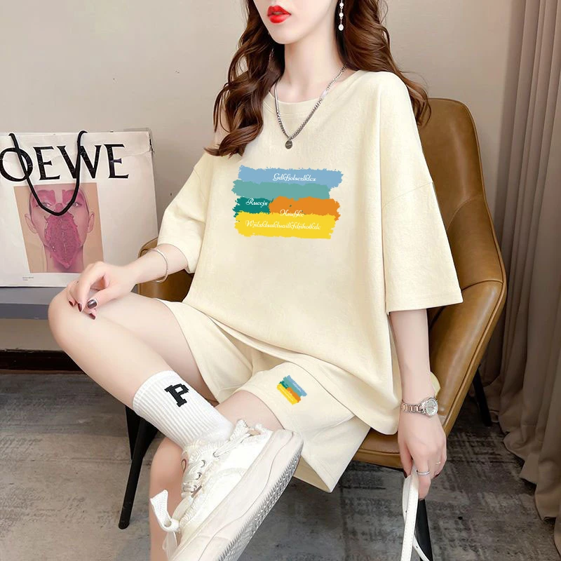 

Trendy Casual Sportswear Set Women Summer Salt System Loose Stylish Personality T-Shirt Shorts Thin Two-Piece Suit