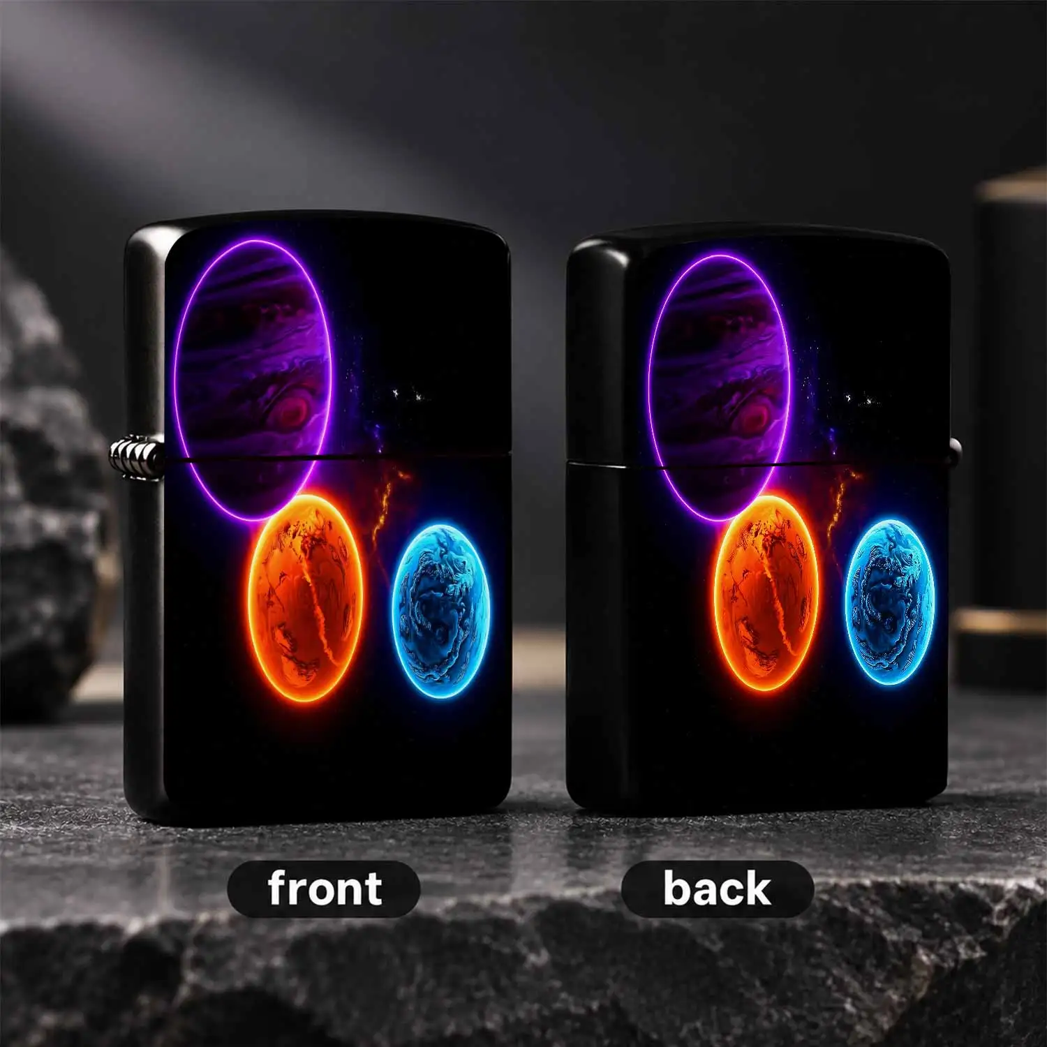 Creative Sci-Fi Neon Three Planets Lighter, Stylish Interstellar Starry Sky Themed Portable Igniter, Versatile For Daily Travel Outdoor Camping And Any Scenarios, Unique Exquisite Gift For Space Enthusiasts And Friends A Humorous And Intere