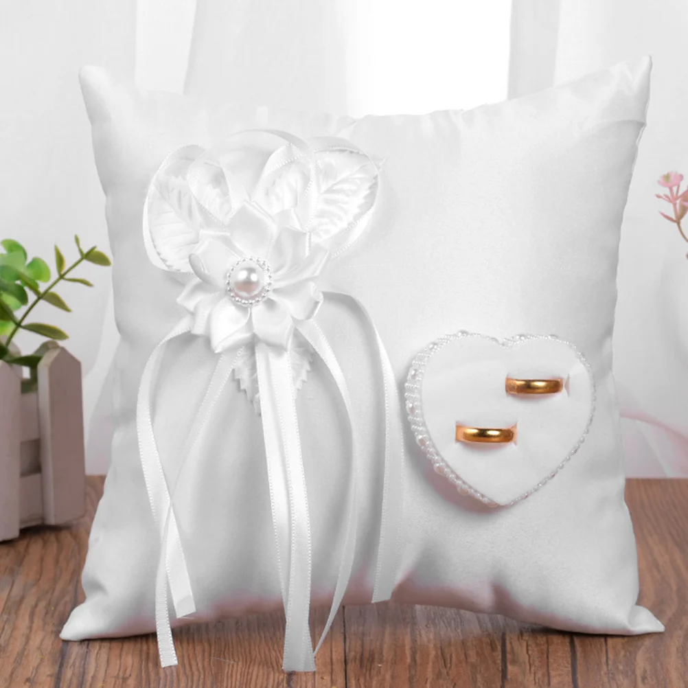 1 قطعة وسادة خاتم الزواج الأبيض أنيقة مطرزة وسادة مربعة لحفل الزواج حلقة حامل ديكور هدايا الحفلات