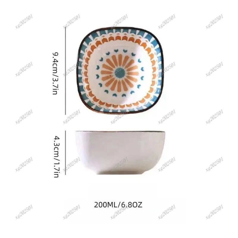 Bohemian Style Ceramic Small Square Bowl - Household Sauce Snack Pickle Dish for Kitchen