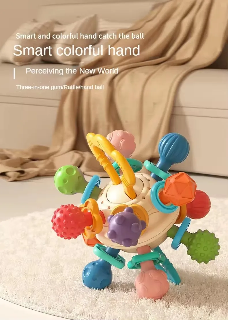 Jouets Montessori de Dentition pour Bébé, Hochet Sensoriel, à Mâcher, Cadeau pour Nouveau-né de 0 à 12 Mois