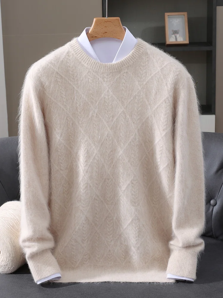 

TLOML осенне-зимний мужской свитер из 100% норкового кашемира с круглым вырезом, вязаный пуловер, умный повседневный мягкий теплый норковый кашемировый толстый топ