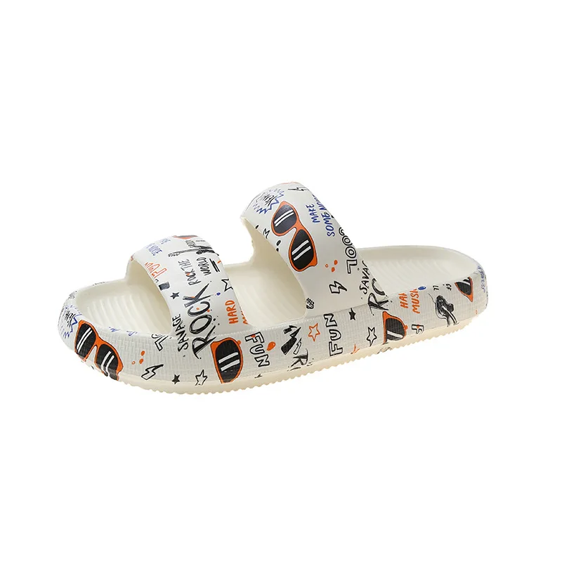 Summer Women's Slippers Thick Bottom Graffiti Home Indoor One-Tip Slippers Anti-slip Soft Bottom Couple Double Strap Sandals