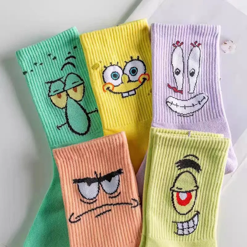 Cartoon SpongeBobs Women\'s Socks High Quality Fashion Men\'s Women Sock Printed Casual Hip-Hop Personality Adult Couple Stockings