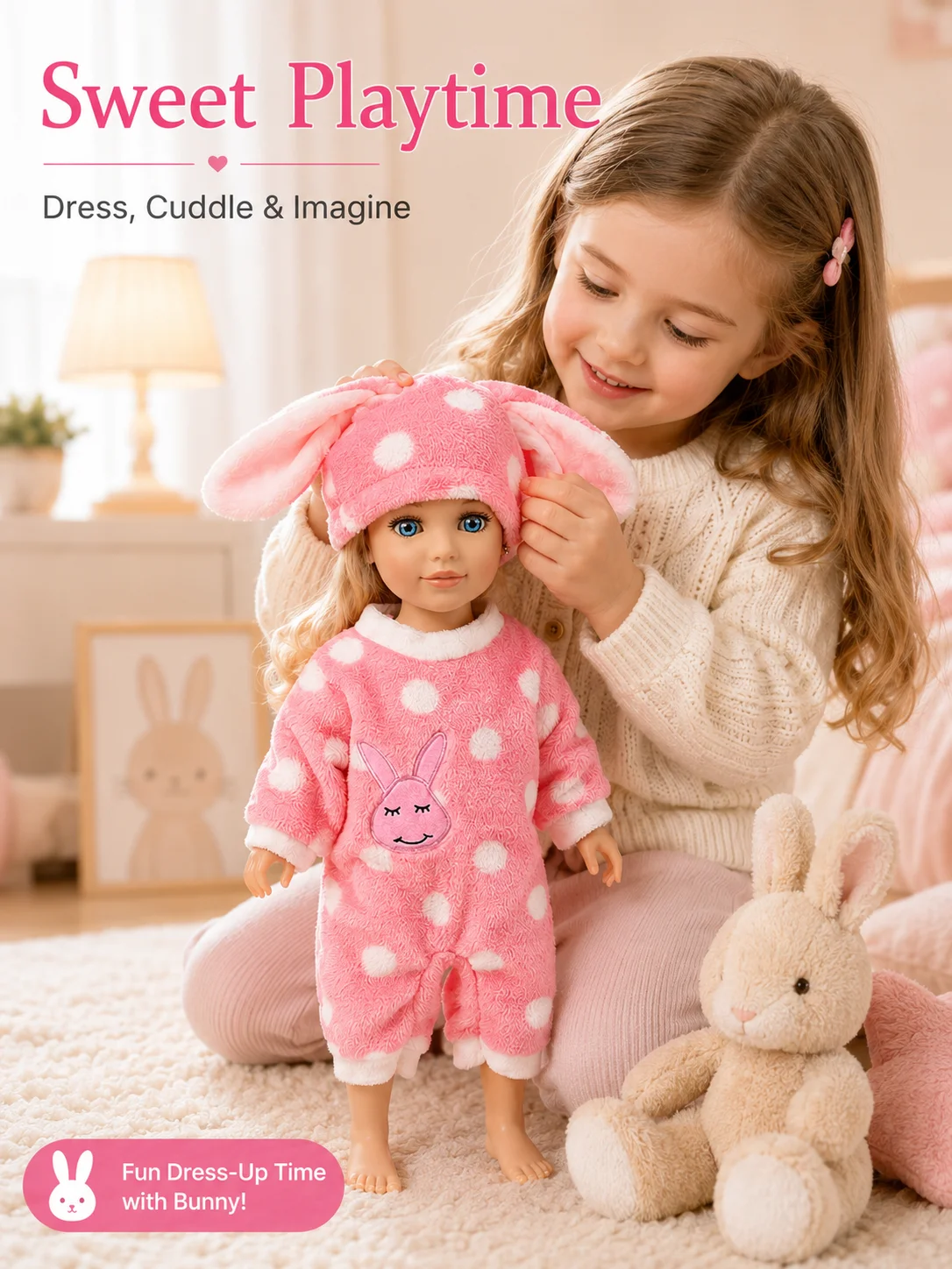 Bunny Plush Romper Set for 16-18 Inch Reborn Dolls Cute Rabbit Hat Doll Clothes Outfit Soft Pajamas Costume Doll Accessories
