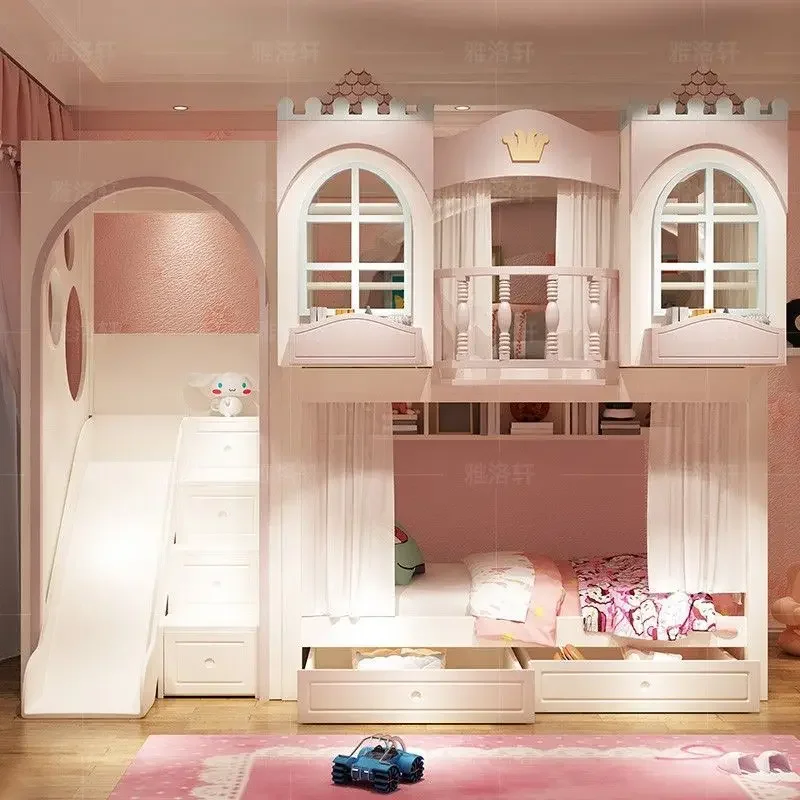 Customizable all solid wood children's bed bunk bed princess castle be d girl tree house high and low child and mother b ed with