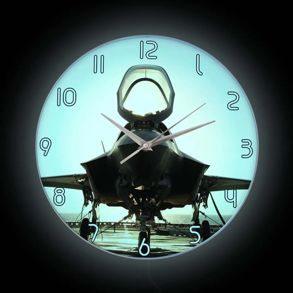 F-16 Jet Fight Airplane Night Light Wall Clock For Pilot Bedroom Fighting Falcon Aviation Neon Sign LED Glowing Wall Clock