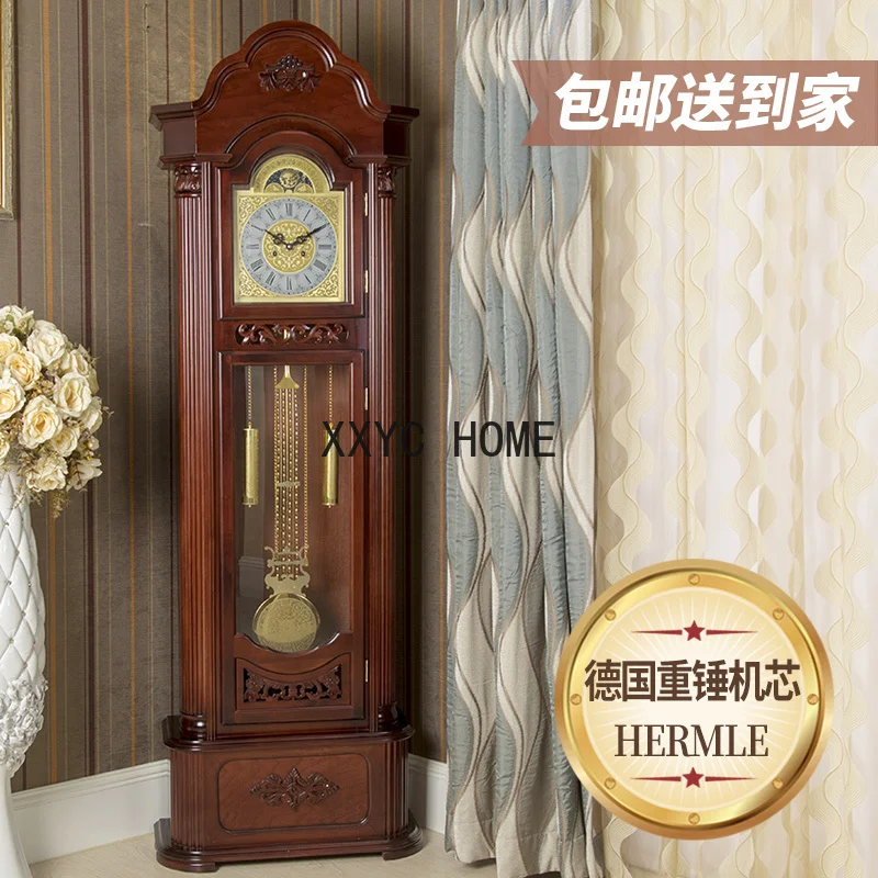 

Solid Wood Hand Carved Retro Simple European Living Room Clock Modern New Chinese Style