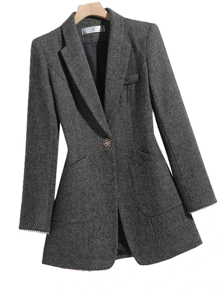 

Зимний серый женский блейзер для офиса, формальный пиджак для женщин