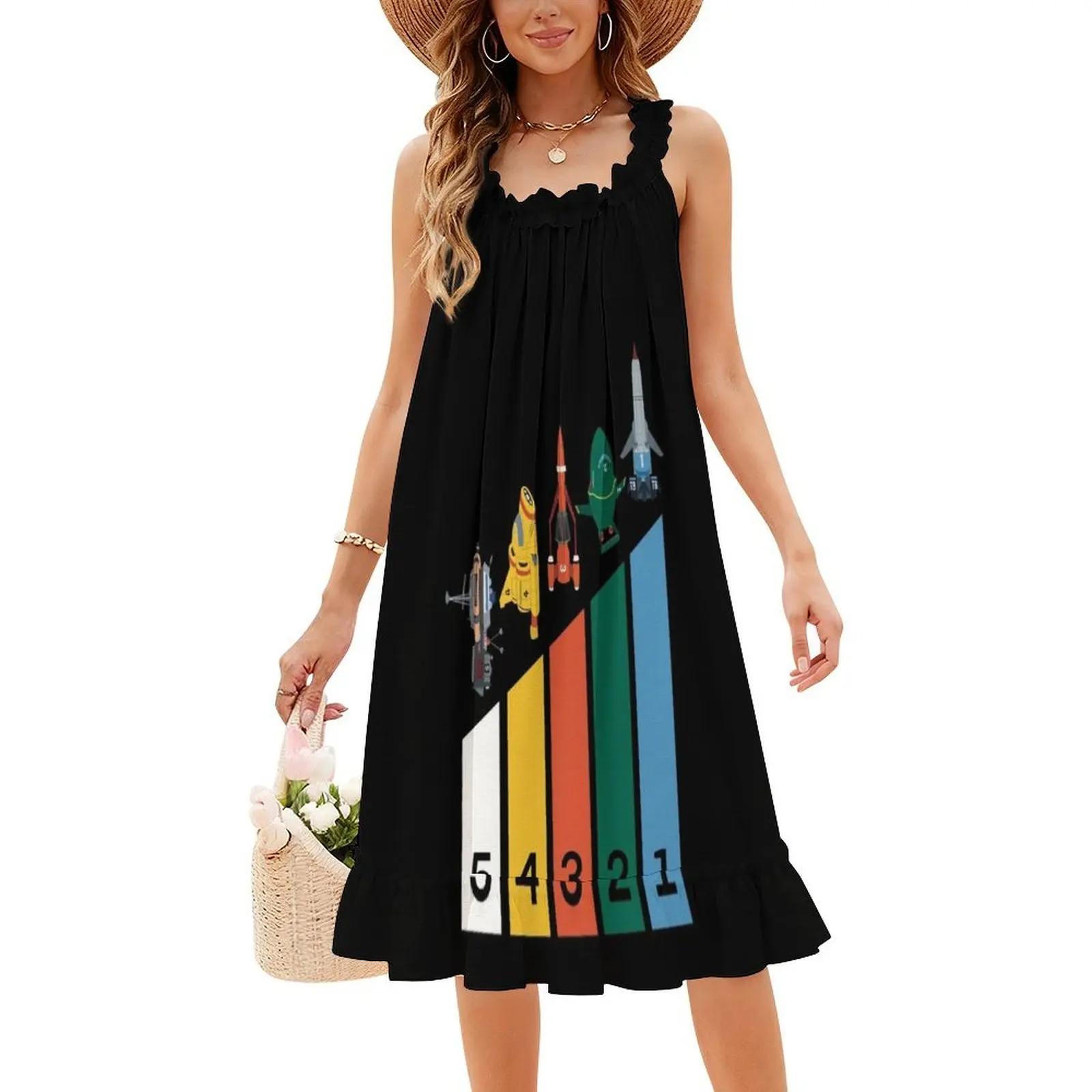 Preppy Style Mini Dress For Women A-Line Loose Fit Casual Day Dress Ship Space Boat Car Rocket Tracy Dress For Girls