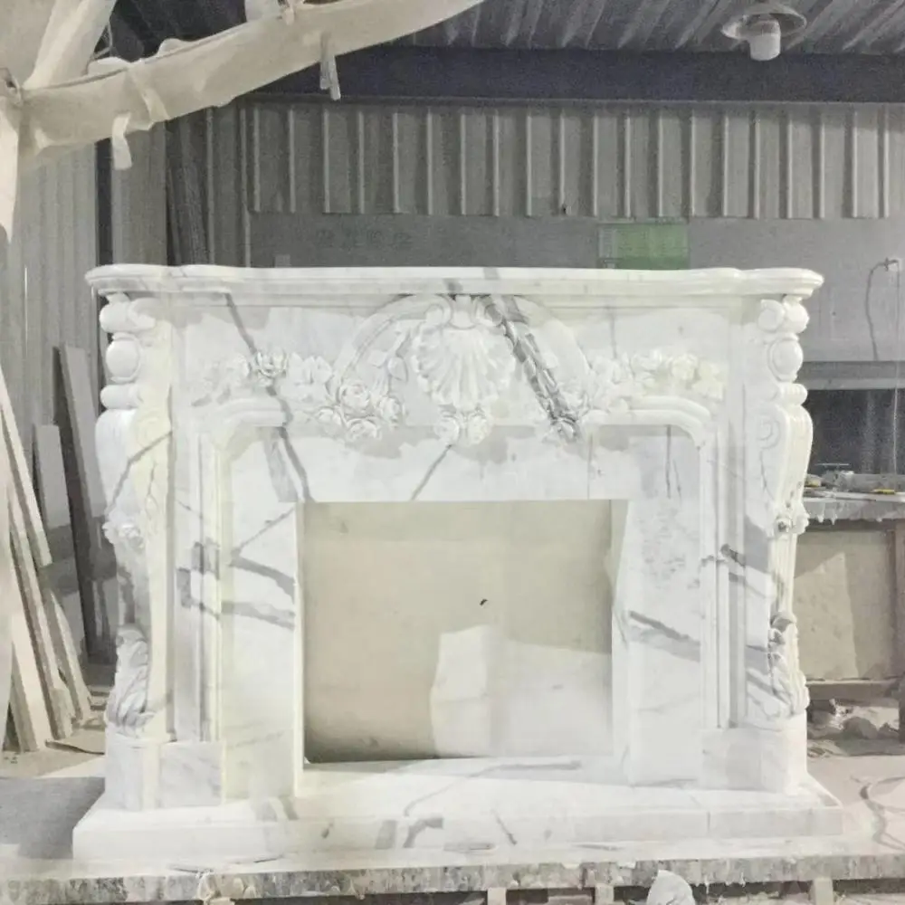 Chimenea de mármol italiana, chimenea de mármol insertable, chimenea blanca Carrara