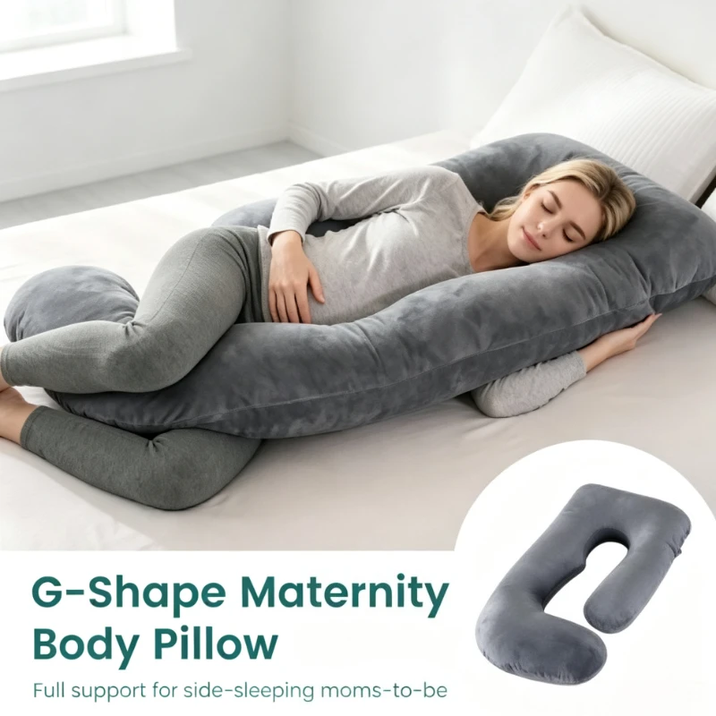 Oreiller de maternité en velours doux en forme de J pour le corps entier, soutien du dos, des jambes et du ventre pour femmes enceintes, oreiller de sommeil confortable, cadeau de fête