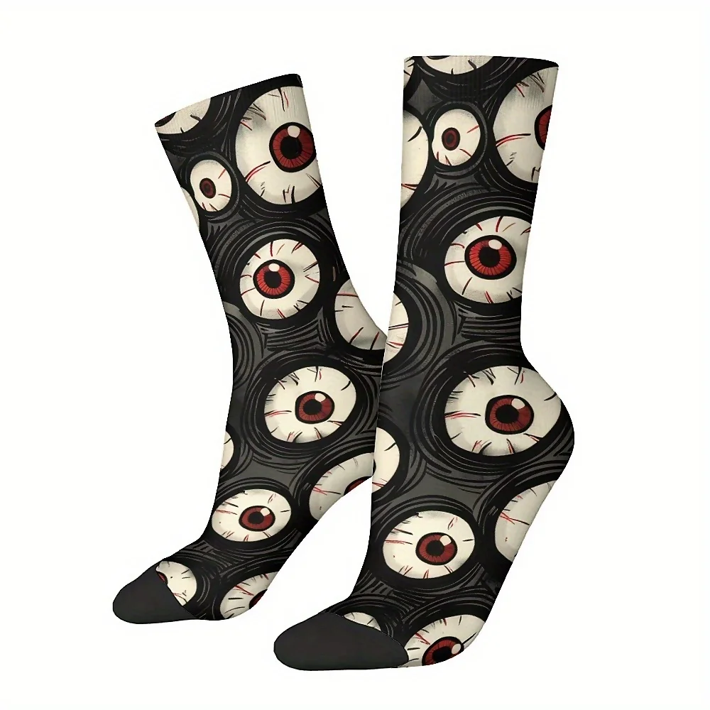 Eyeballs Pattern Gothic Halloween Crew Socks with Fun Prints Breathable Polyester Blend, Perfect Gift for Men Women