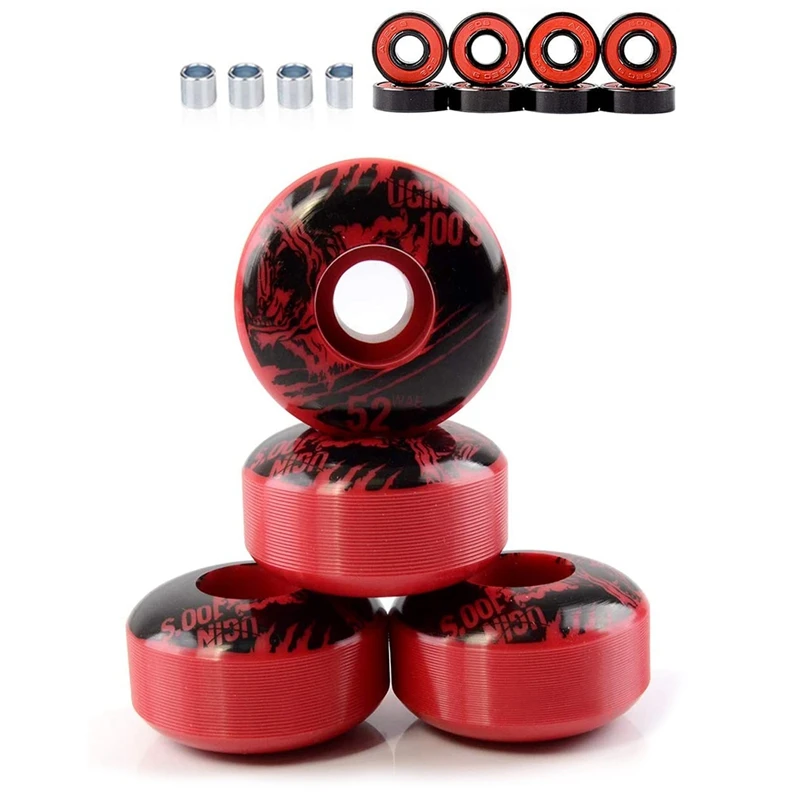 NEW-UGIN-Rodas de skate com ABEC-9 Rolamentos e Espaçadores, Rodas Cruiser, 52mm, Pacote de 4