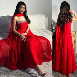 Vestido de ocasión a medida sin tirantes para fiesta de boda con cuentas de satén personalizado largo es Arabia Saudita