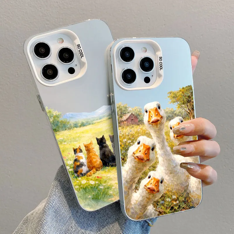 Cute Cartoon Duck Cat Little Animals Laser Phone Case For Samsung Galaxy S25 S22 Ultra Plus S21 FE S24 S23 Ultra Plus FE Covers 4