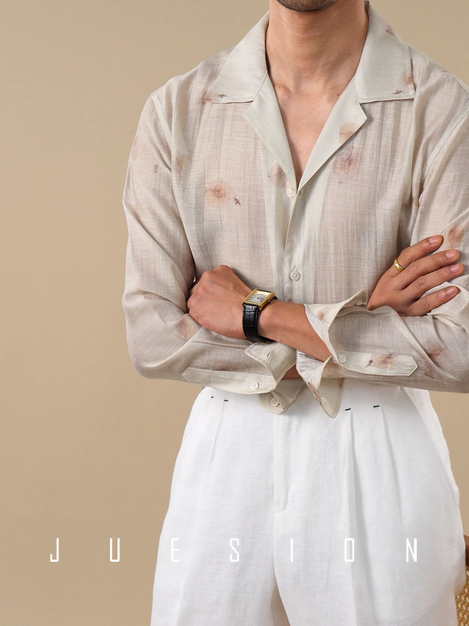 Silky Acetate Linen Cuban Collar Shirt Summer Thin Loose Casual Anti-Wrinkle Shirt