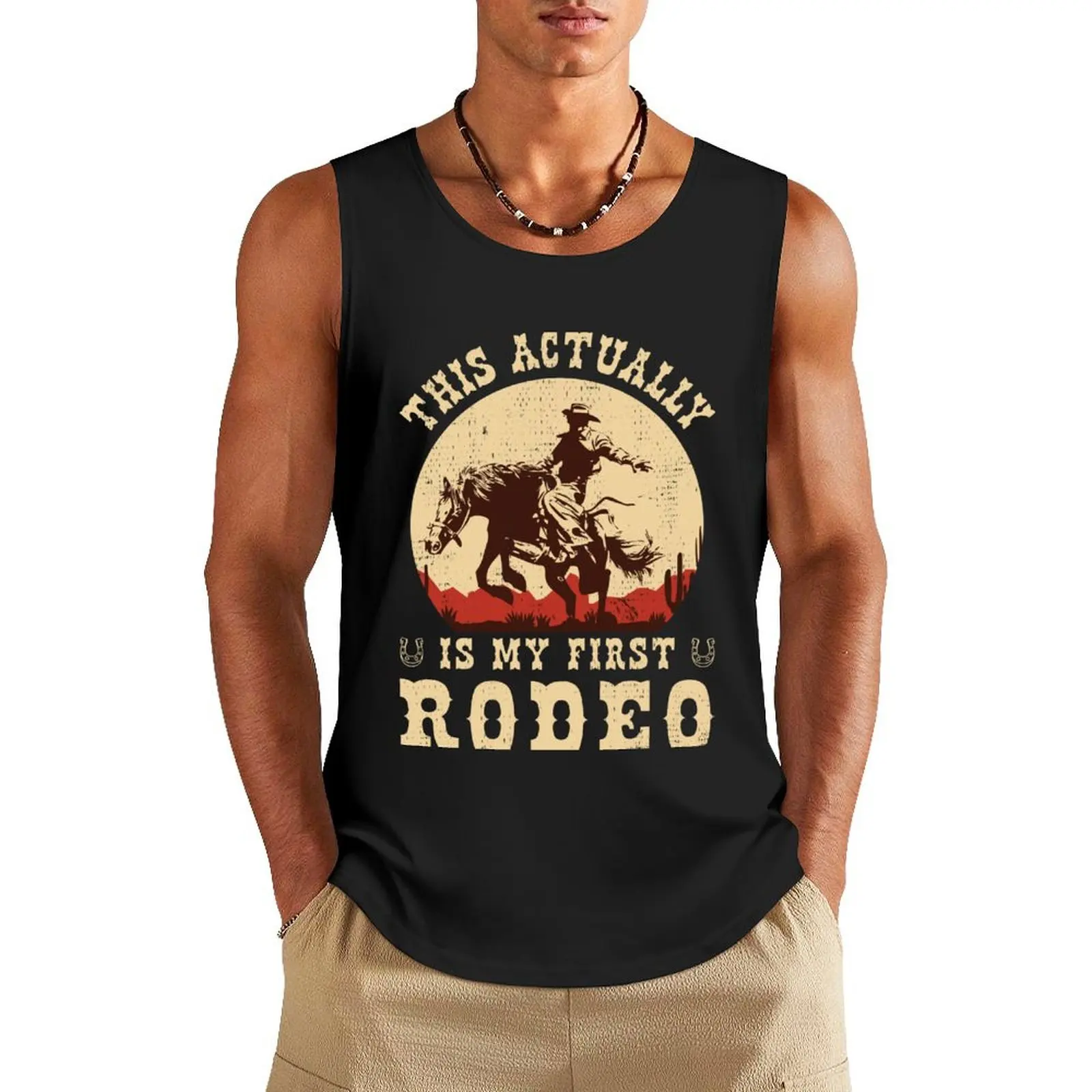 This Actually Is My First Rodeo Vintage Cowboy Cowgirl Horse Tank Top sleeveless vests cute tops t-shirts for men